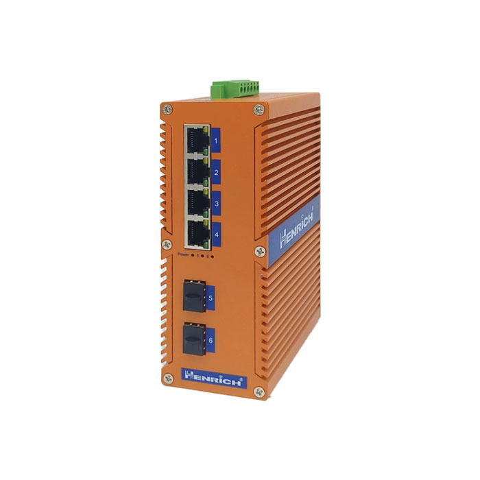 A picture of Henrich HES6GB-Z-2SFP 6-port (with 2 Optical Fiber Ports) Full Gigabit Din-rail Unmanaged Ethernet Switch