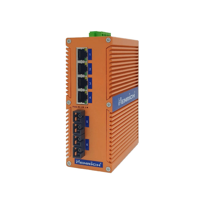 A picture of Henrich HES6GB-Z-2SC 6-port (with 2 Optical Fiber Ports) Full Gigabit Din-rail Unmanaged Ethernet Switch
