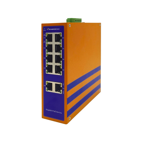 A picture of Henrich HES10GB-X-8E 10-port Full Gigabit Din-rail Unmanaged PoE Ethernet Switch