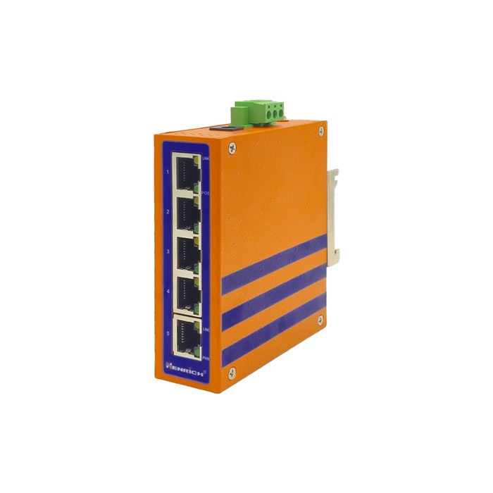 A picture of Henrich HES5A-X-4E 5-port Din-rail Unmanaged PoE Ethernet Switch