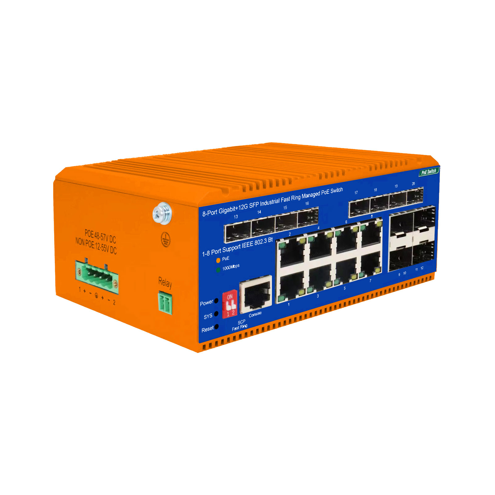 Predision HES20GMA-W-8E-12SFP 20-port Gigabit Full Layer 2 Industrial Managed PoE++ Ethernet Switch