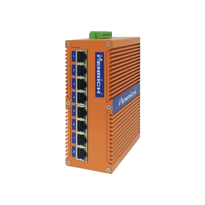 A picture of Henrich HES8GA-Z 8-port Full Gigabit Din-rail Unmanaged Ethernet Switch