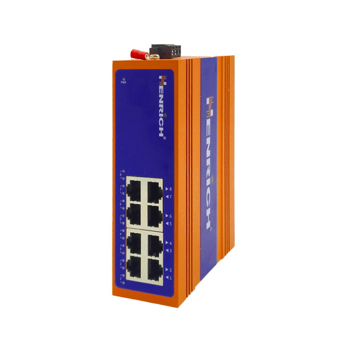 A picture of Henrich HES8GB-Y 8-port Full Gigabit Din-rail Unmanaged Ethernet Switch