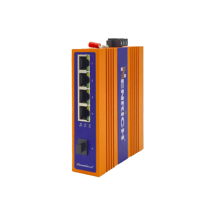 A picture of Henrich HES5B-Y-SFP 5-port Din-rail Unmanaged Ethernet Switch