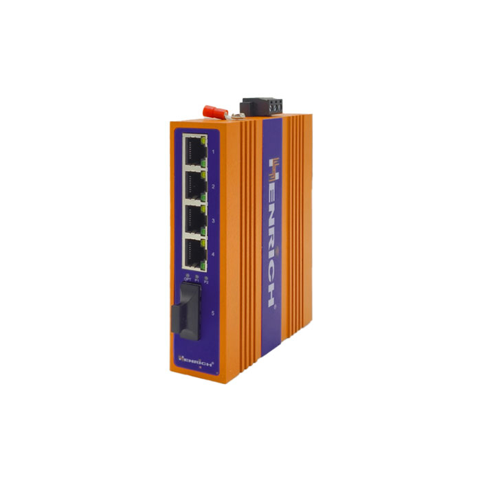 A picture of Henrich HES5B-Y-SSC 5-port Din-rail Unmanaged Ethernet Switch
