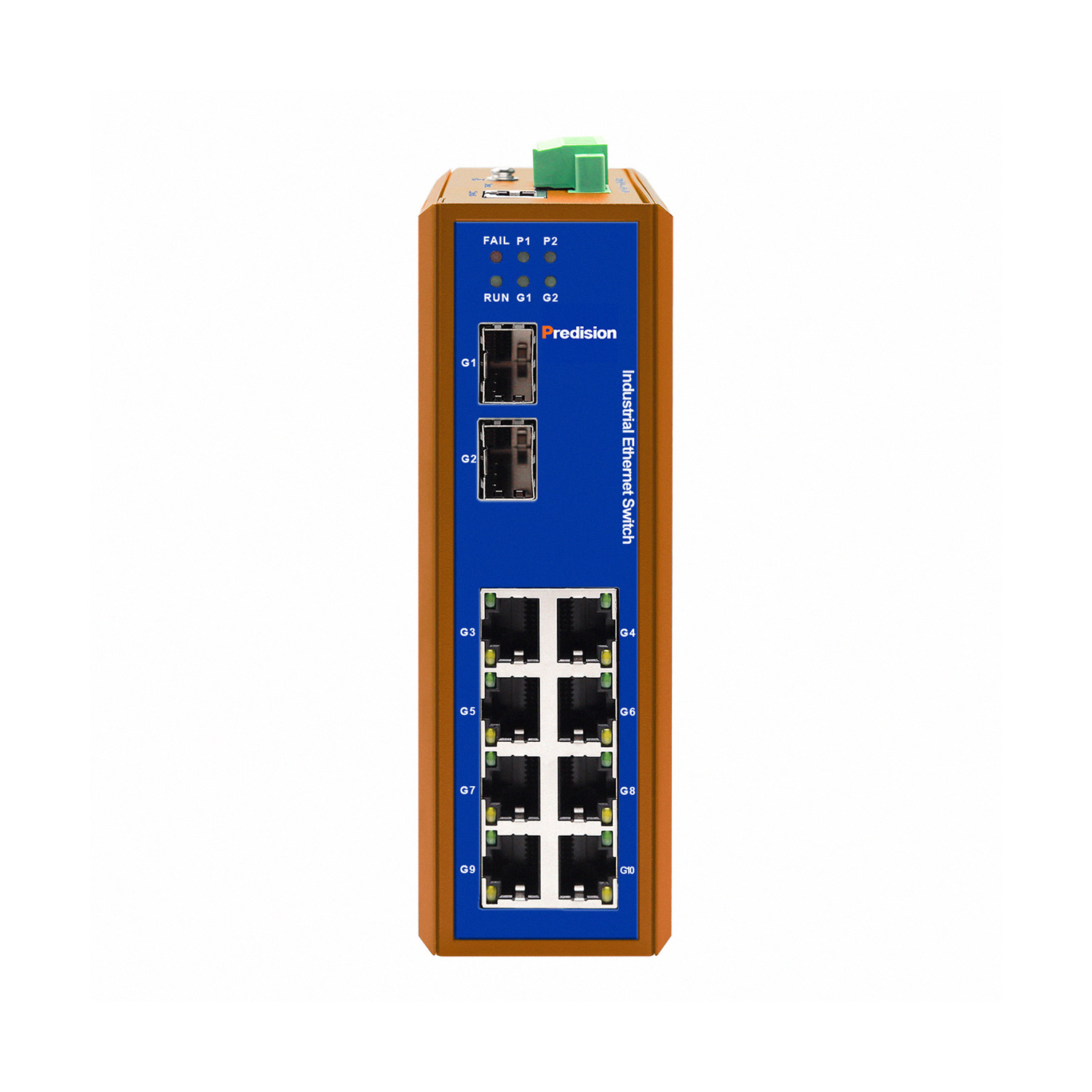 A picture of Predision HES10GMB-T-2SFP 10-port Gigabit Full Layer 2 Industrial Managed Ethernet Switch