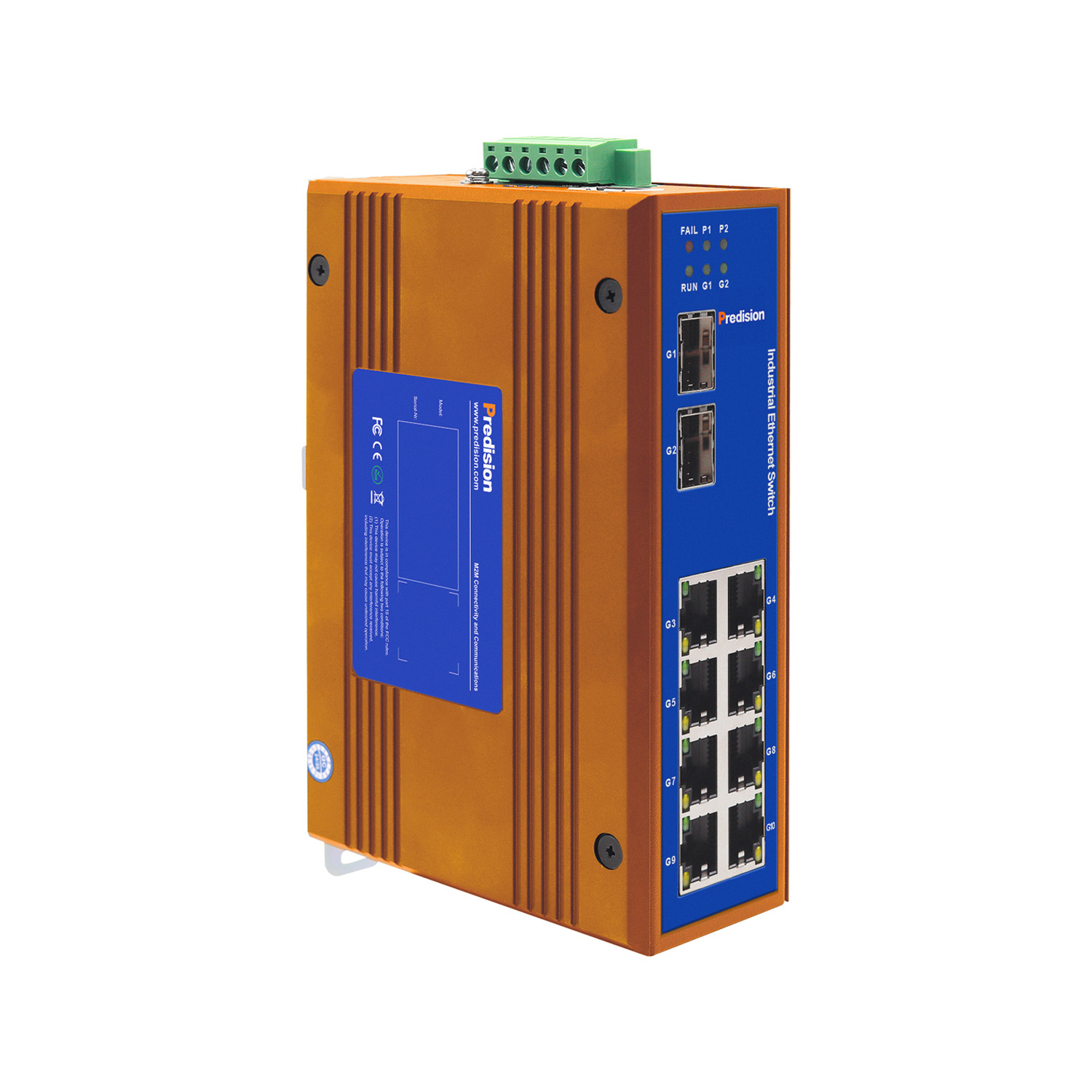 A picture of Predision HES10GMA-T-2SFP 10-port Gigabit Full Layer 2 Industrial Managed Ethernet Switch
