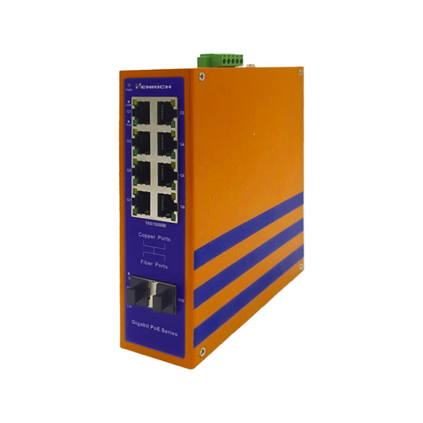 A picture of 10-port Full Gigabit Din-rail Unmanaged PoE Ethernet Switch
