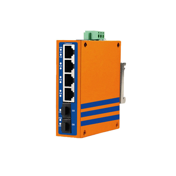 A picture of Henrich HES6GB-X-4E-2SFP 6-port (with 2 SFP Ports) Full Gigabit Din-rail Unmanaged PoE Ethernet Switch