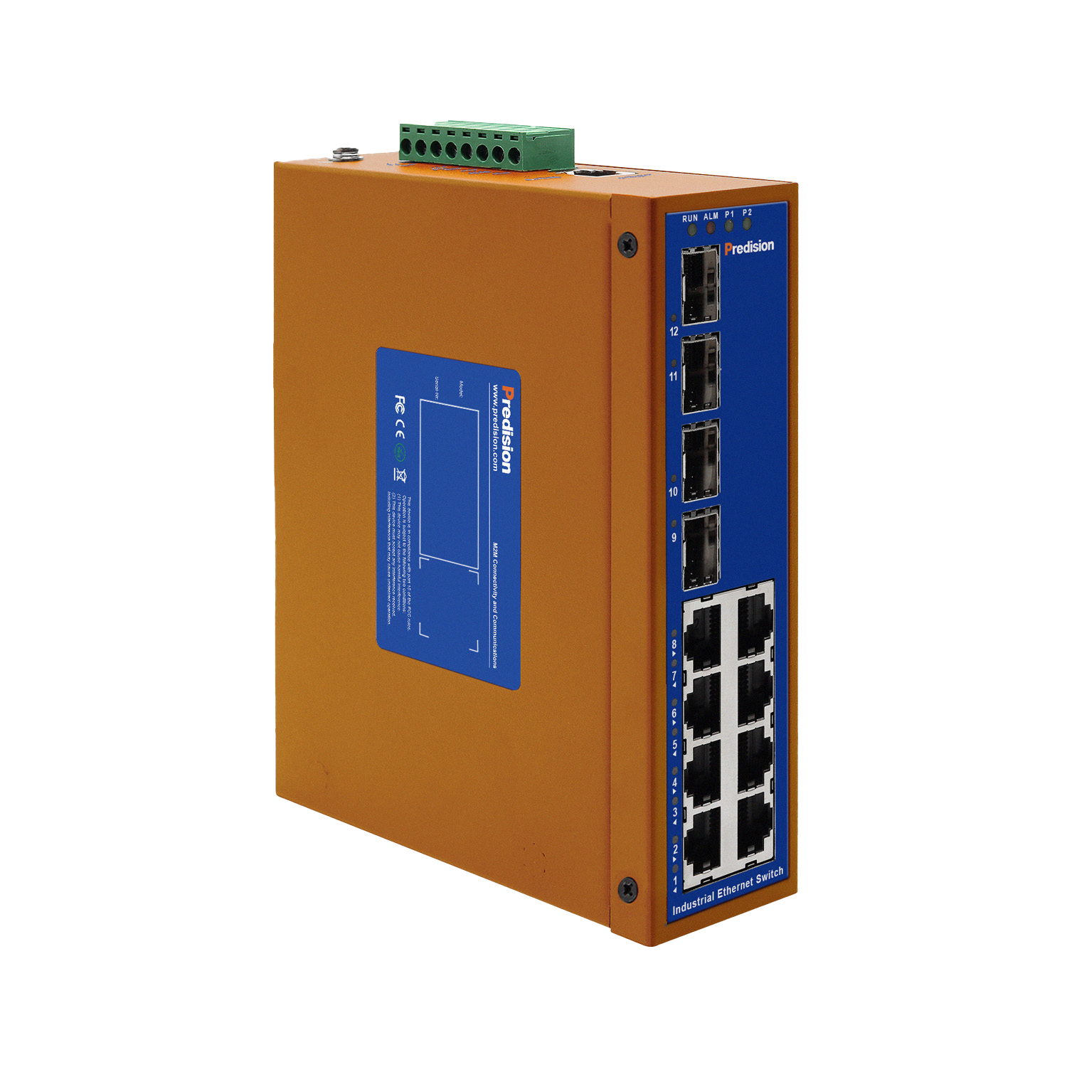 A picture of Predision HES12GMA-T-4SFP 12-port Gigabit Full Layer 2 Industrial Managed Ethernet Switch